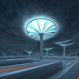 A supernatural and advanced futuristic bus station that transcends natural ideas