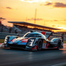 A detailed and dynamic image of a Mercedes LMP1 racing car, showcasing its sleek aerodynamic design and vibrant racing livery