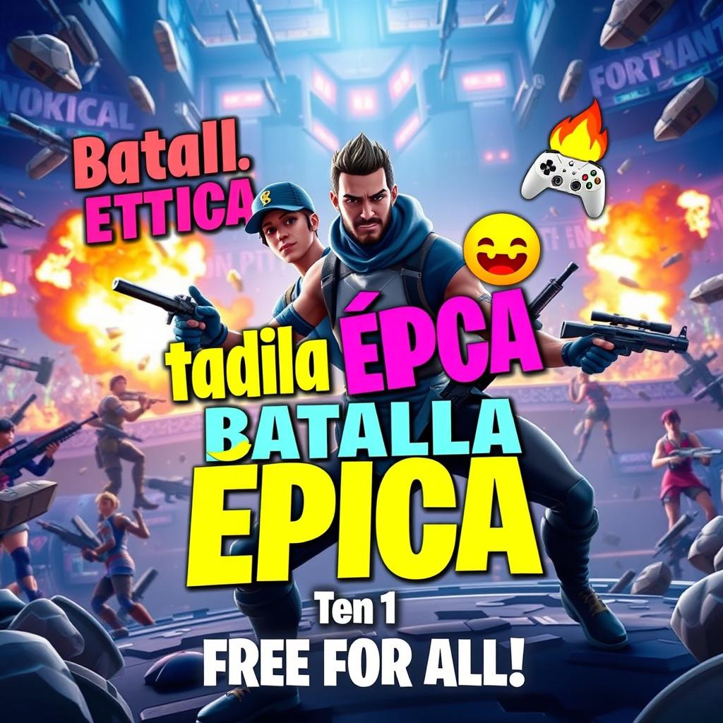 An engaging YouTube thumbnail for the video titled 'Batalla ÉPICA en The Pit: Free For All! 🎮🔥 Jugando con mi Hermano Ilyass'