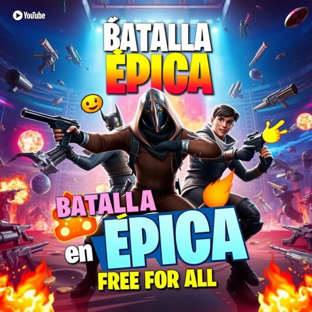 An engaging YouTube thumbnail for the video titled 'Batalla ÉPICA en The Pit: Free For All! 🎮🔥 Jugando con mi Hermano Ilyass'