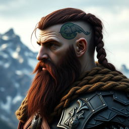 A fantasy-style half portrait of a mountain dwarf