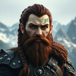 A fantasy-style half portrait of a mountain dwarf