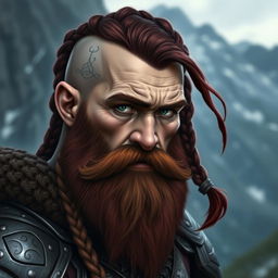 A fantasy-style half portrait of a mountain dwarf