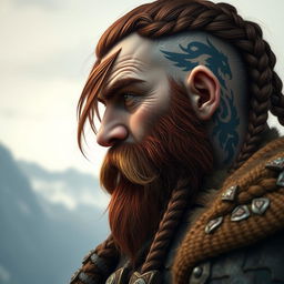 A captivating fantasy-style half portrait of a tall mountain dwarf