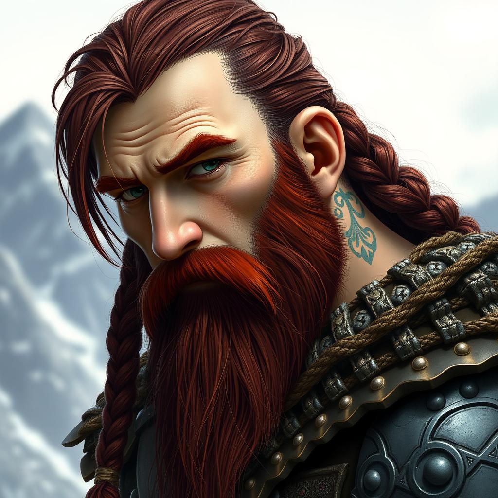 A captivating fantasy-style half portrait of a tall dwarf