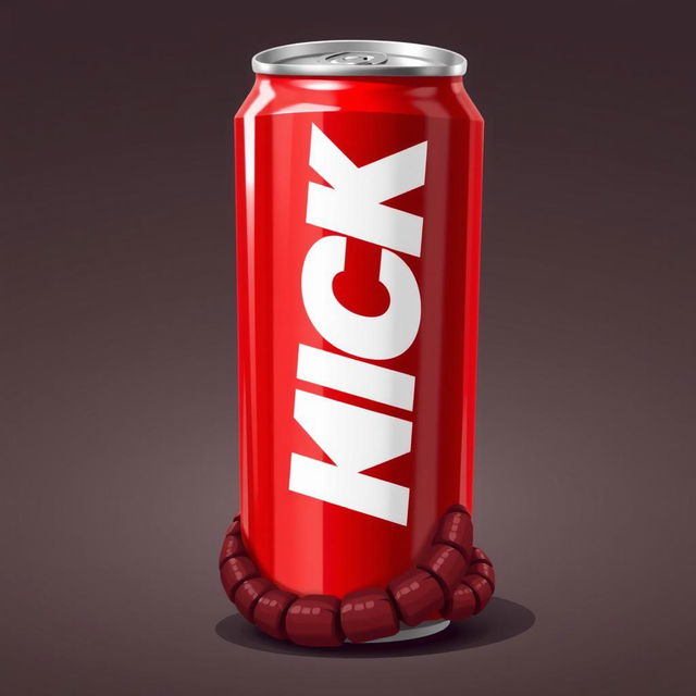 A 2D image of a red soda can prominently featuring the word 'KICK' in bold white letters