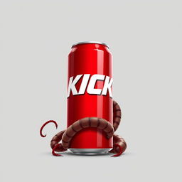 A 2D image of a red soda can prominently featuring the word 'KICK' in bold white letters