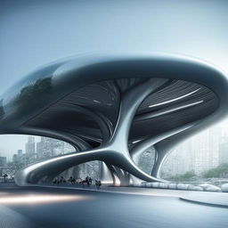 A futuristic bus station defying natural laws and conventional ideas