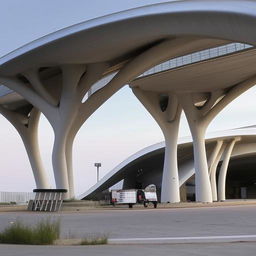 A futuristic bus station defying natural laws and conventional ideas