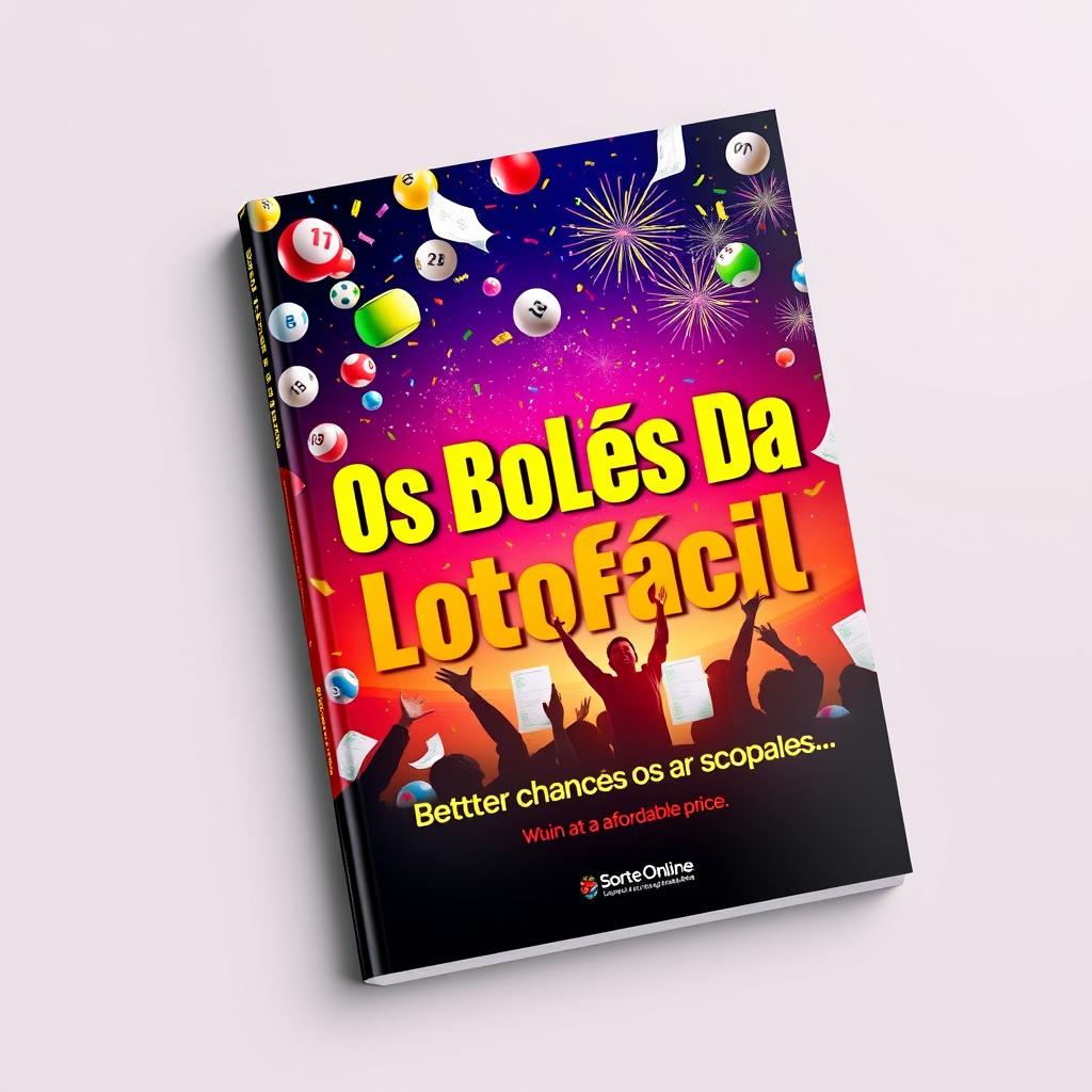 A captivating book cover design for 'Os Bolões da Lotofácil', featuring a vibrant and dynamic composition that conveys excitement and opportunities associated with lottery betting