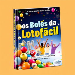 A captivating book cover design for 'Os Bolões da Lotofácil', featuring a vibrant and dynamic composition that conveys excitement and opportunities associated with lottery betting