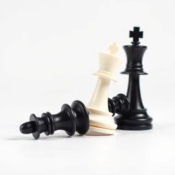 An artistic representation of a white king chess piece charging forward, appearing to crush a black king chess piece