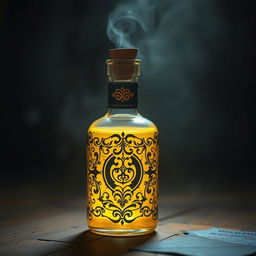 A mystical potion bottle filled with a glowing light yellow liquid that radiates a warm and enchanting aura