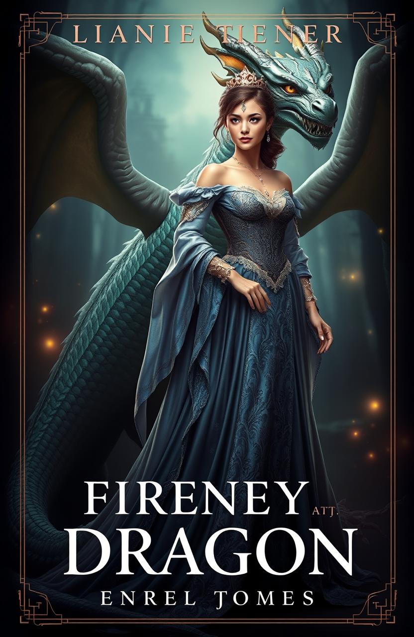 A fantasy book cover featuring an elegant young empress standing confidently beside a majestic dragon