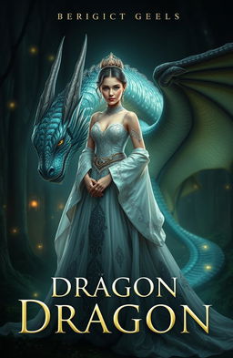 A fantasy book cover featuring an elegant young empress standing confidently beside a majestic dragon