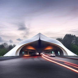 A futuristic bus station defying natural laws and conventional ideas