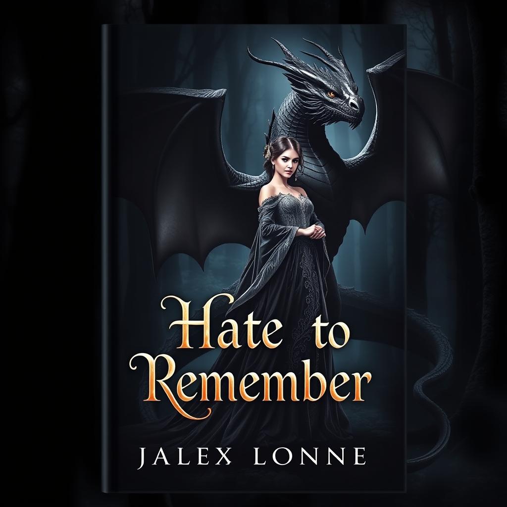 A fantasy book cover featuring a dark and mystical scene of an elegant young empress standing gracefully next to a powerful dragon in a shadowy forest