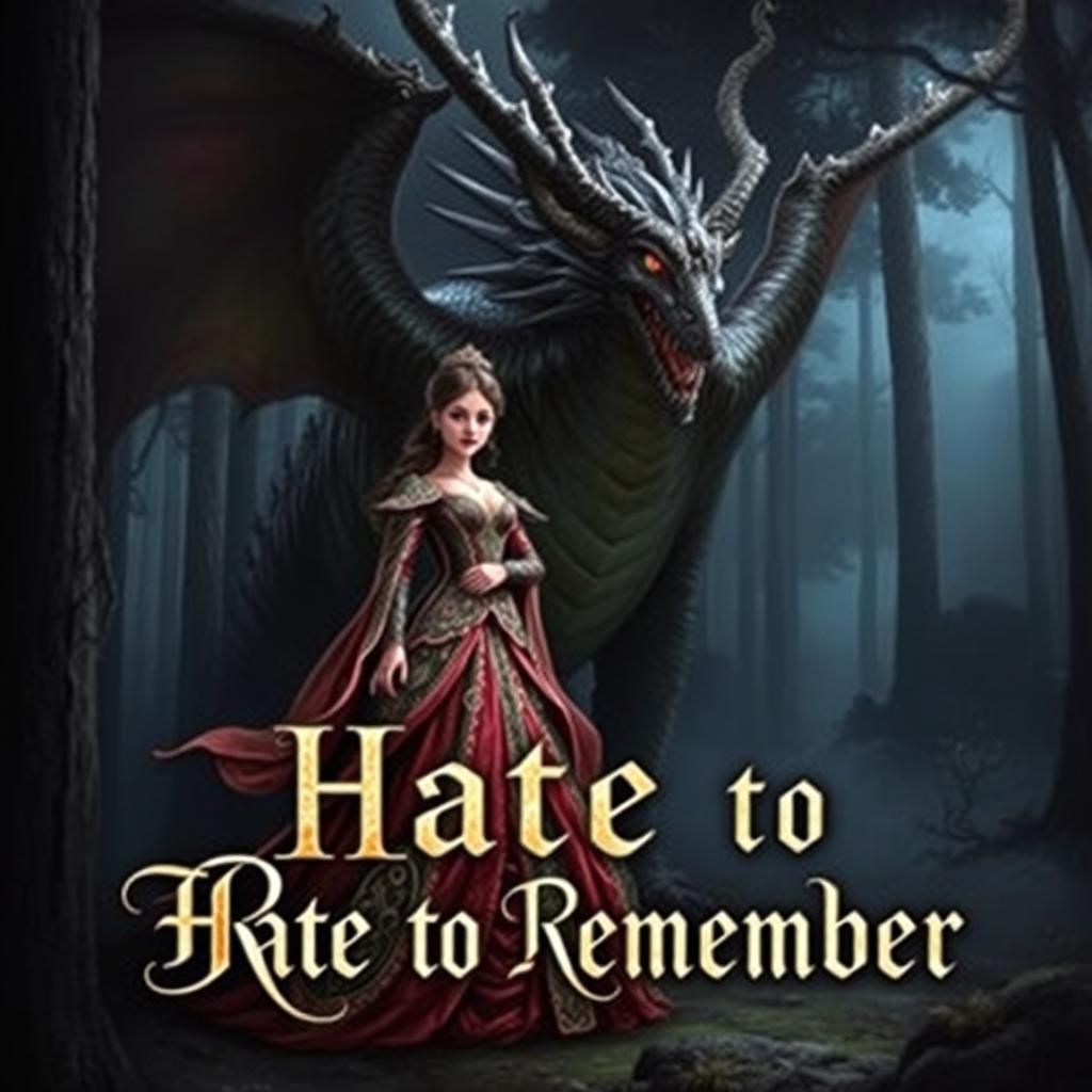 A fantasy book cover featuring a large, fierce dragon and an elegant young empress standing together in a dark, enchanted forest