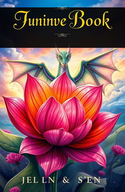 A fantasy book cover featuring a beautiful, oversized flower in vivid colors, with intricate details on its petals