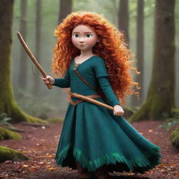 A vivid cartoon portrayal of Merida from Brave, donned in an adventurous feather-themed costume that complements her fiery spirit and bold personality.