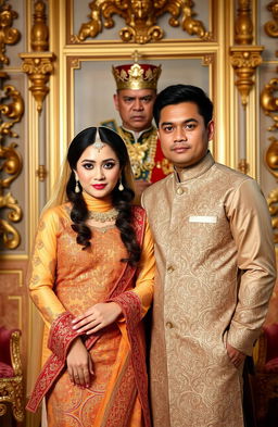 A couple, a husband and wife, standing together in a regal setting