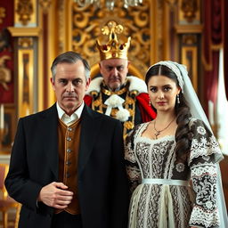 A couple, a husband and wife, standing together in a grand setting