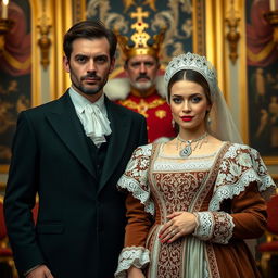 A couple, a husband and wife, standing together in a grand setting