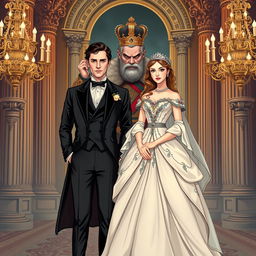 A novel cover illustration featuring a couple, embodying a husband and wife standing confidently together