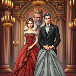 A novel cover illustration featuring a couple, embodying a husband and wife standing confidently together