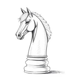 A detailed sketch illustration of a single horse chess piece, capturing its unique features and artistic details