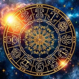 A beautifully designed circle divided into 9 equal sections, each uniquely decorated with intricate astrology and numerology symbols