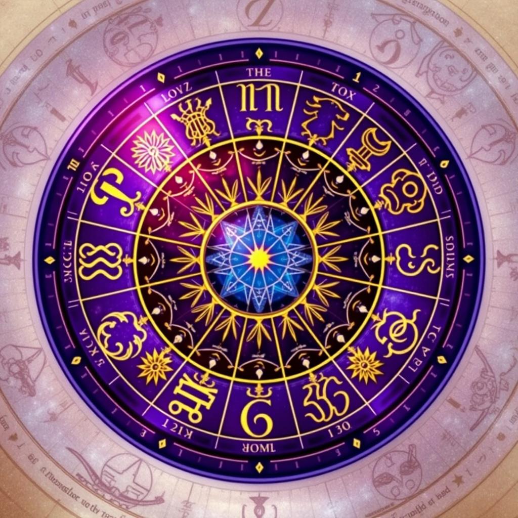 An exquisite numerology wheel that integrates elements of mystic astrology, composed of a large circular design divided into segments that represent numbers from 1 to 9