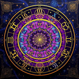 An exquisite numerology wheel that integrates elements of mystic astrology, composed of a large circular design divided into segments that represent numbers from 1 to 9