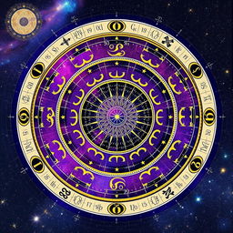 An exquisite numerology wheel that integrates elements of mystic astrology, composed of a large circular design divided into segments that represent numbers from 1 to 9