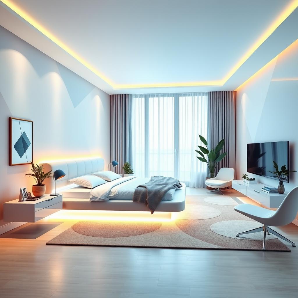 An innovative bedroom design featuring a modern aesthetic