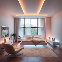 An innovative bedroom design featuring a modern aesthetic