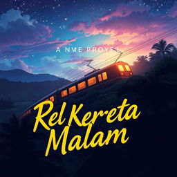 A captivating anime-style book cover for a novel titled 'Rel Kereta Malam