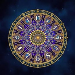 A beautifully designed numerology wheel that showcases the numbers 1 to 9 in a circular layout