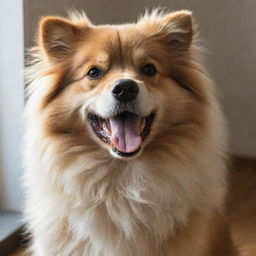 A lively dog with thick, luscious fur in natural light.