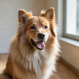 A lively dog with thick, luscious fur in natural light.