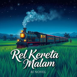 A stunning anime-style book cover for the novel titled 'Rel Kereta Malam