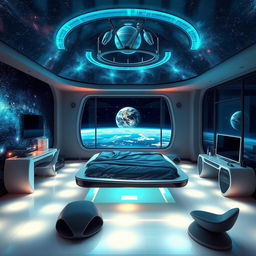 An innovative space-themed bedroom designed for futuristic living