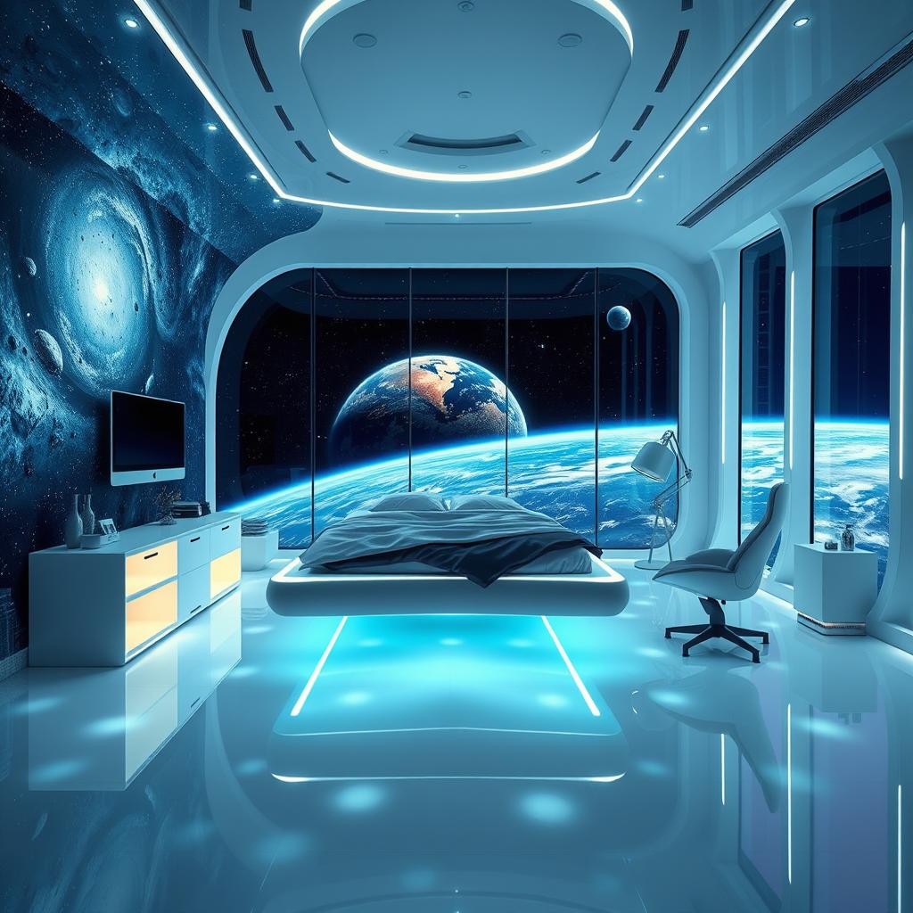 An innovative space-themed bedroom designed for futuristic living