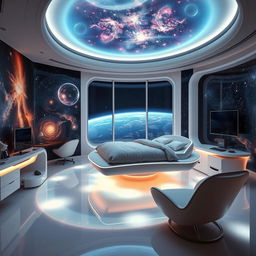 An innovative space-themed bedroom designed for futuristic living