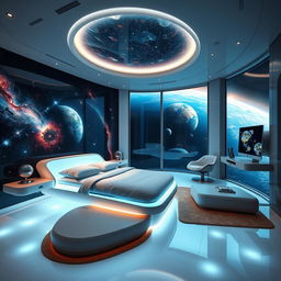 An innovative space-themed bedroom designed for futuristic living