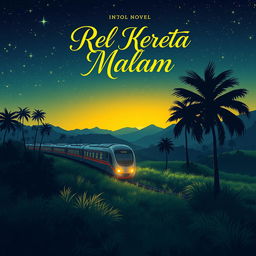 An enchanting anime-style book cover for the novel titled 'Rel Kereta Malam