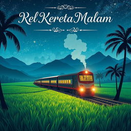 An enchanting anime-style book cover for the novel titled 'Rel Kereta Malam,' designed in a 15×23 cm format