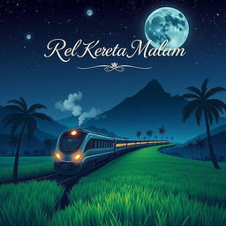 An enchanting anime-style book cover for the novel titled 'Rel Kereta Malam,' designed in a 15×23 cm format