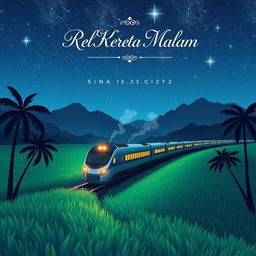 An enchanting anime-style book cover for the novel titled 'Rel Kereta Malam,' designed in a 15×23 cm format