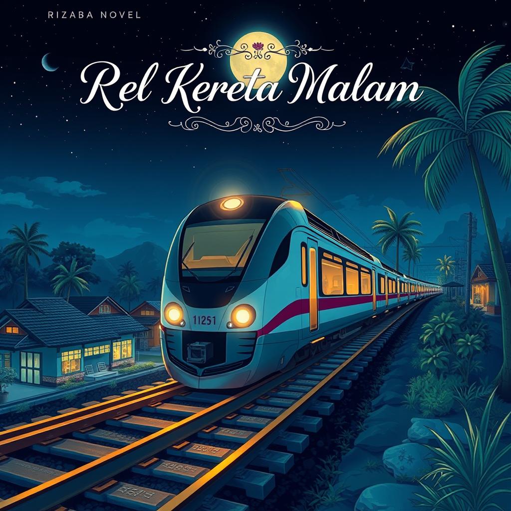 A captivating anime-style book cover for the novel titled 'Rel Kereta Malam,' formatted in 15×23 cm